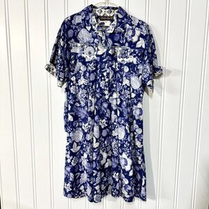 VTG Alexander Campbell 2 Piece Blue Button Down Top & Skirt Set Floral Collared